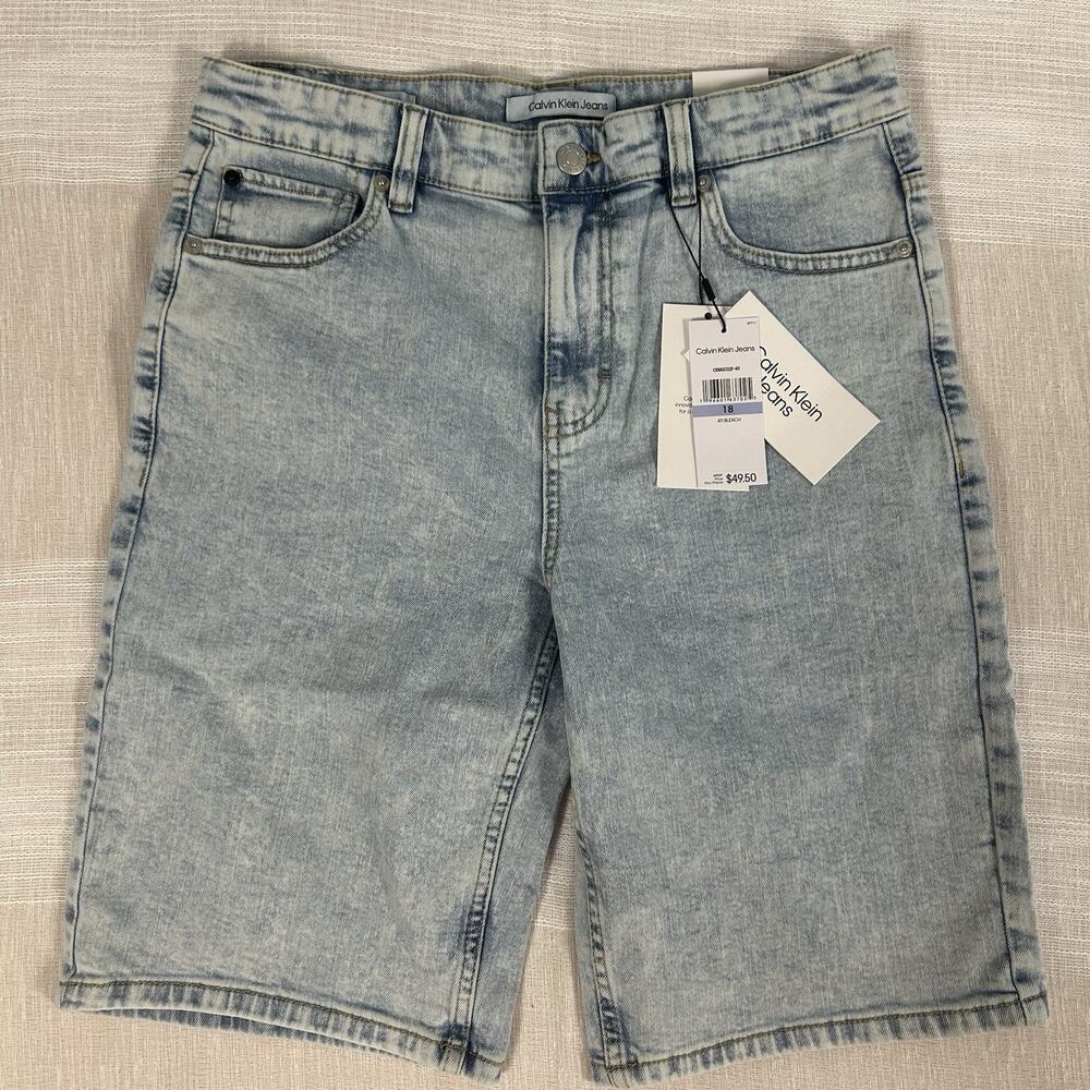 New Calvin Klein Loose Fit Denim‎ Shorts Big Boys size 18 Bleach Adjustable NWT